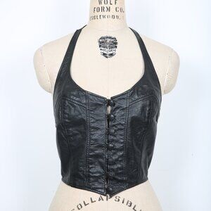 Vintage Black Leather Halter Top Stagecoach Biker Motorcycle Festival Concert